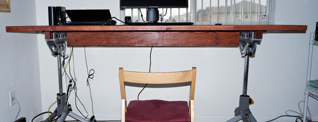 Photograph of quasi adjustable sitting to standing desk from Peter Free how to build it article.